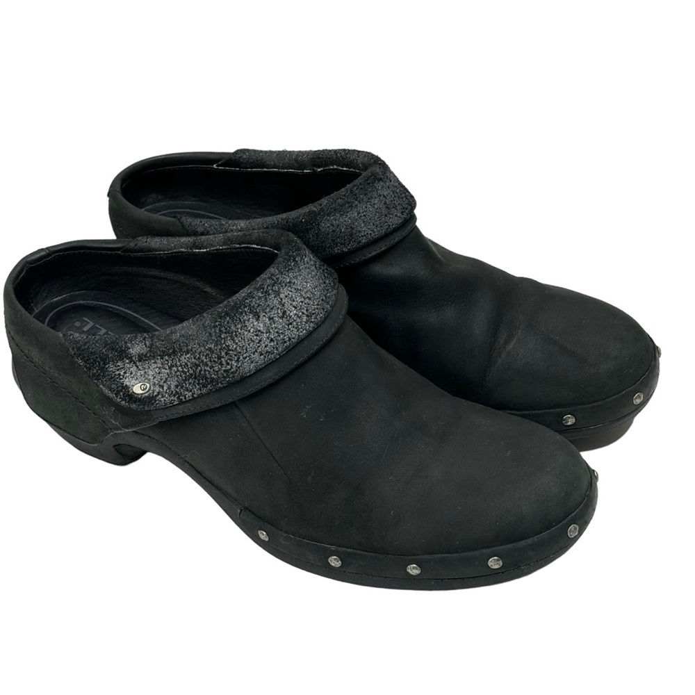 Merrell Black Luxe Leather Wrap 2.5” Slip On Clog w Nickel Stud Accents Size 11 - Picture 7 of 14